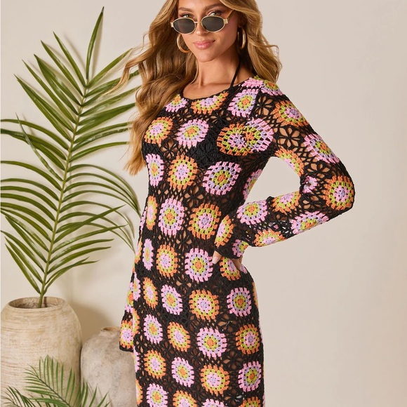 Vici Black Multicolor Crochet Swim Coverup - Picture 3 of 6